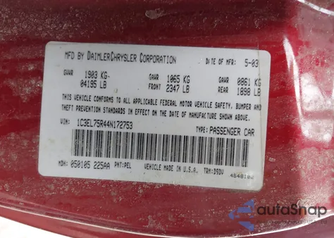 2004 Chrysler Sebring Gtc из США, поврежденный, VIN 1C3EL75R44N172753